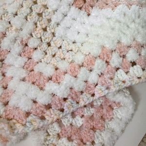 Handmade baby girl, toddler crochet blanket, cover pink and white.